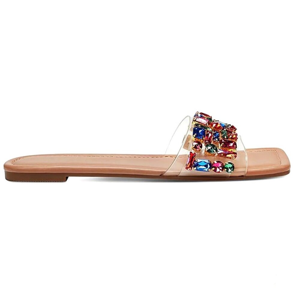Thalia Sodi JILLENE Slide Square Toe Flats Sandals Clear/Multicolor Size 6.5 - Picture 3 of 6